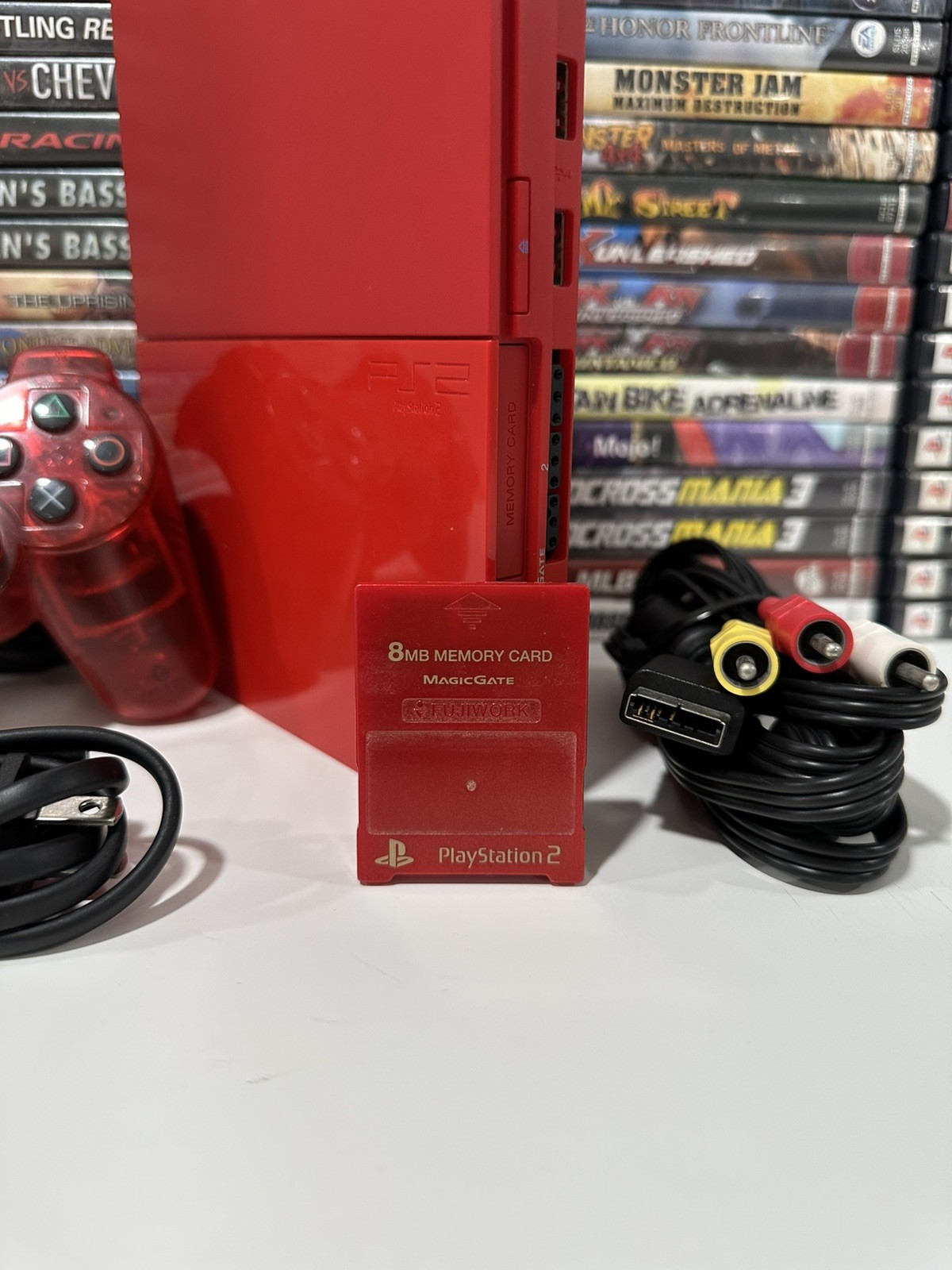 Sony PlayStation 2 Slim Cinnabar Red OEM Bundle– Tested, Ready to Play + 2 Games
