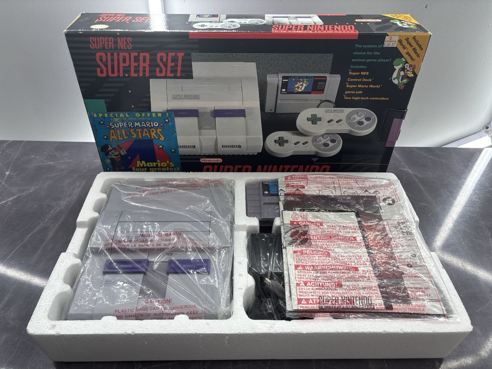 Super NES Super Set Super Nintendo In Box Matching Serial # PRISTINE CONDITION