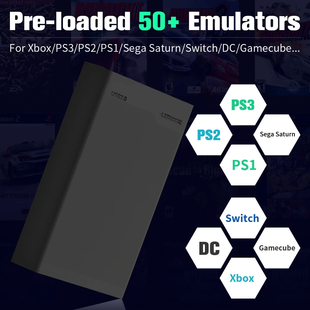 Portable 500GB Gaming HDD for Xbox, PS3, PS2, Switch, Wii – Reproduction