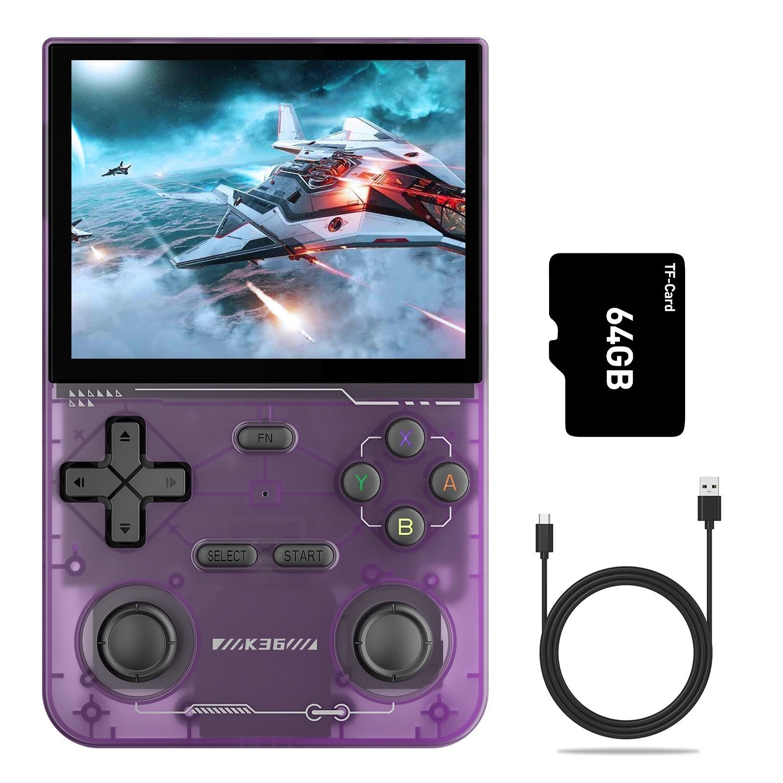 Black K36 Retro Handheld Video Game Console 3.5″ IPS Screen 64GB 16000+Games