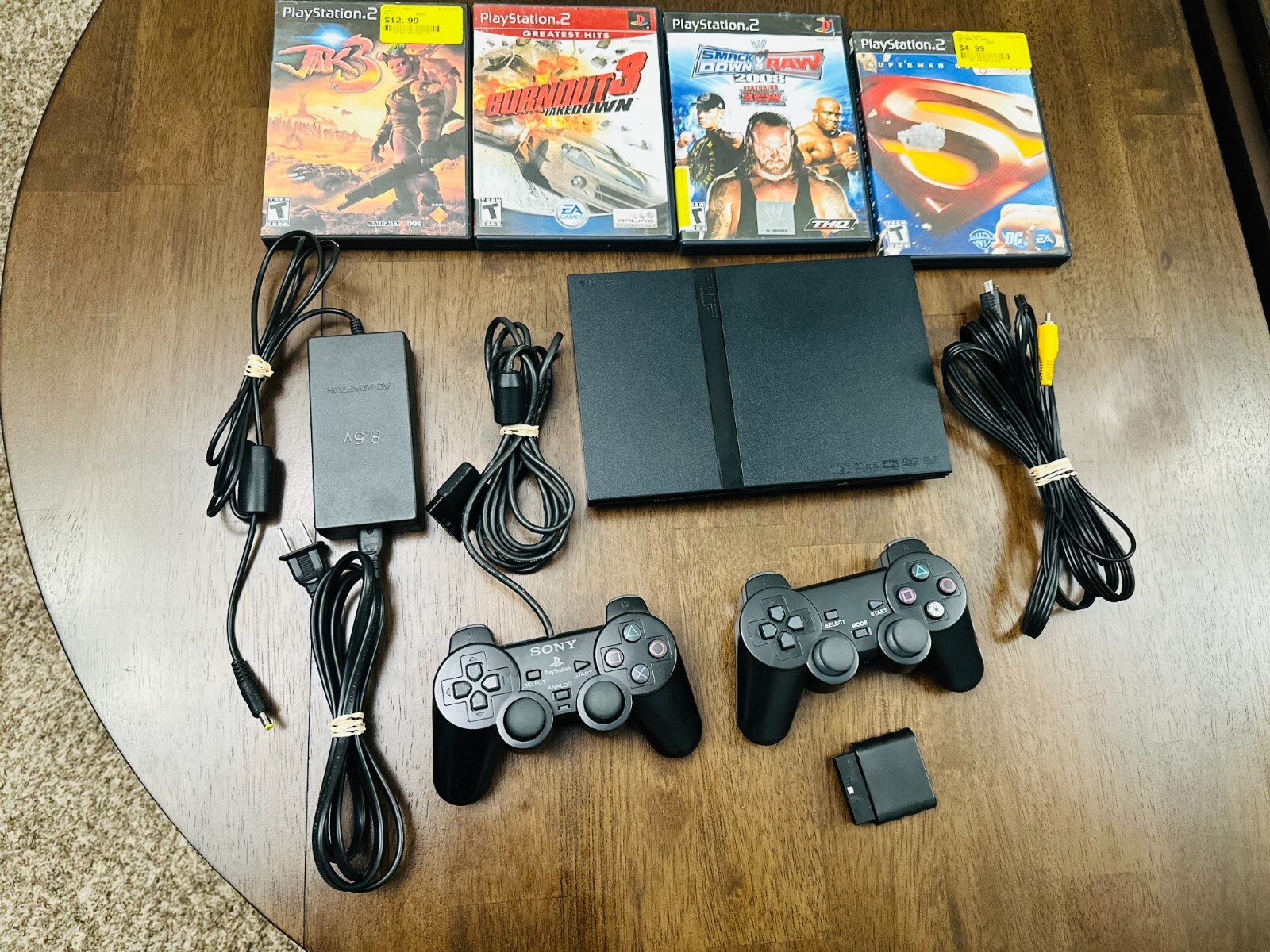 Sony Playstation 2 PS2 Slim Console, 2 controllers, games ac and av adap TESTED!