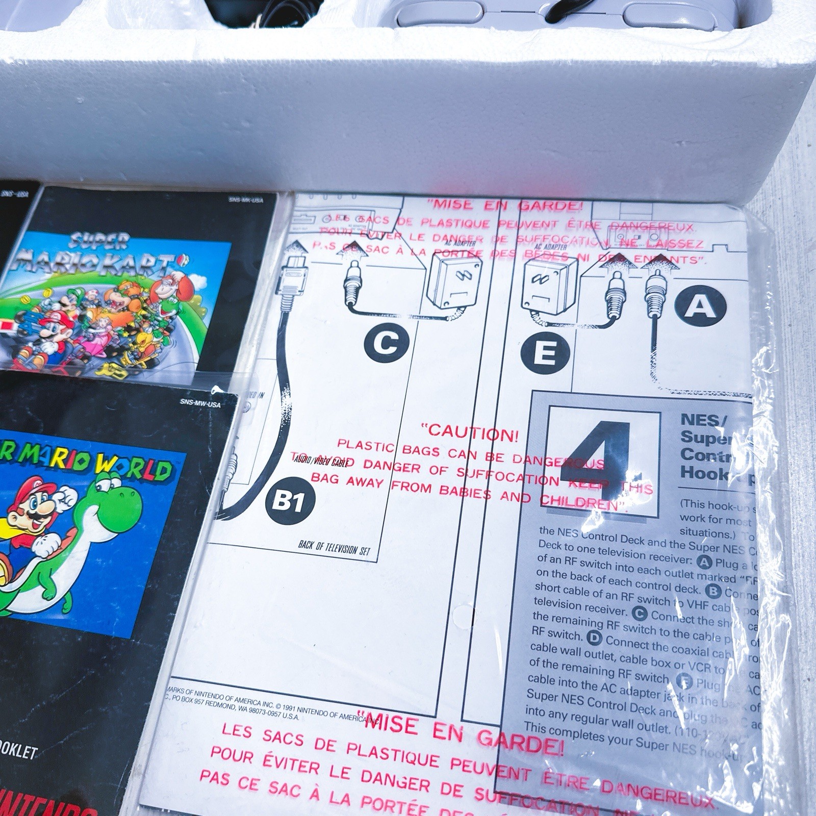 Super Nintendo Super Set System SNES Super Mario Kart + Mario World Variant CIB