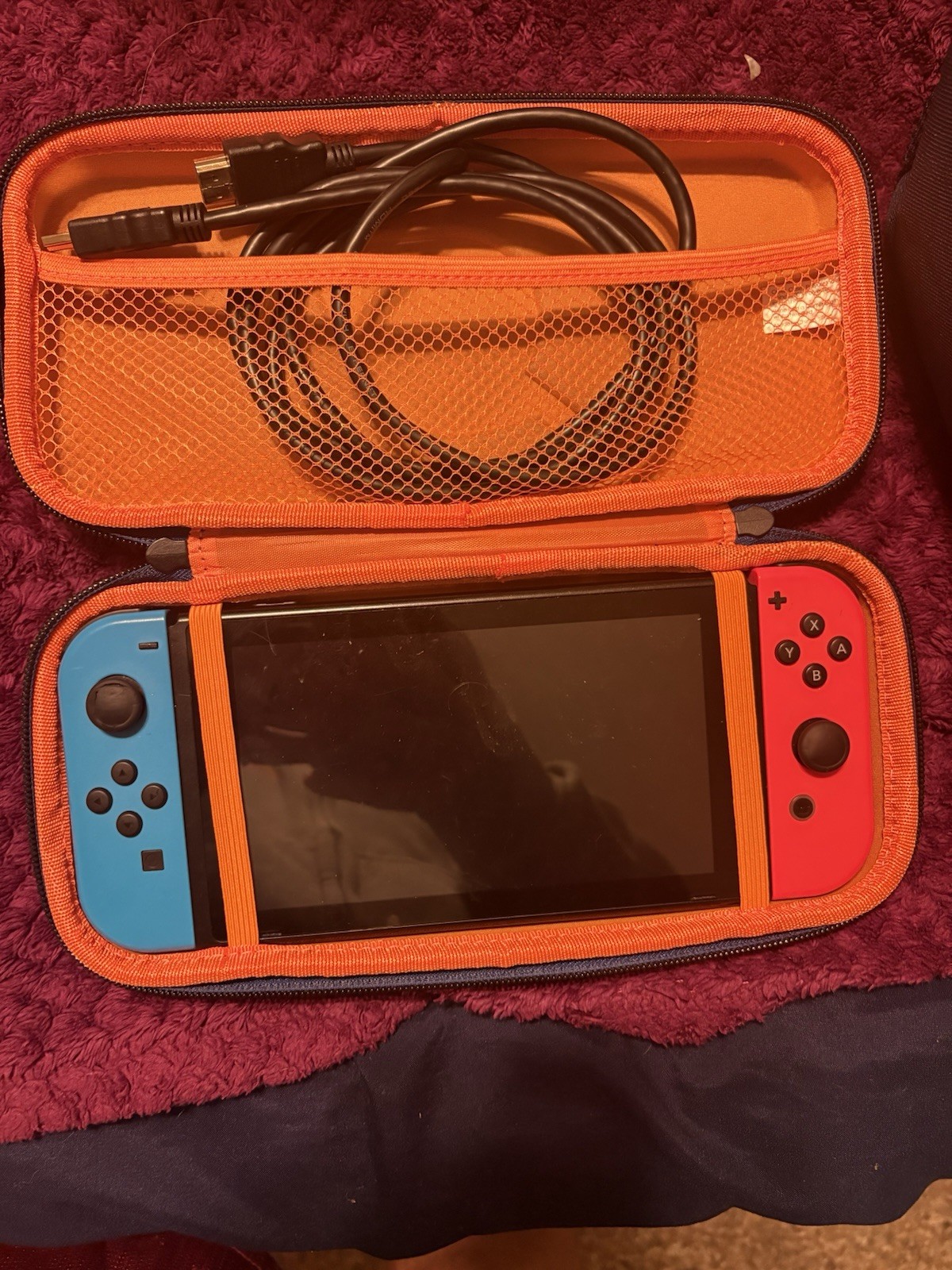 Nintendo Switch Console Blue Red Joy-Con Handheld HDMI with Orange Carrying Case