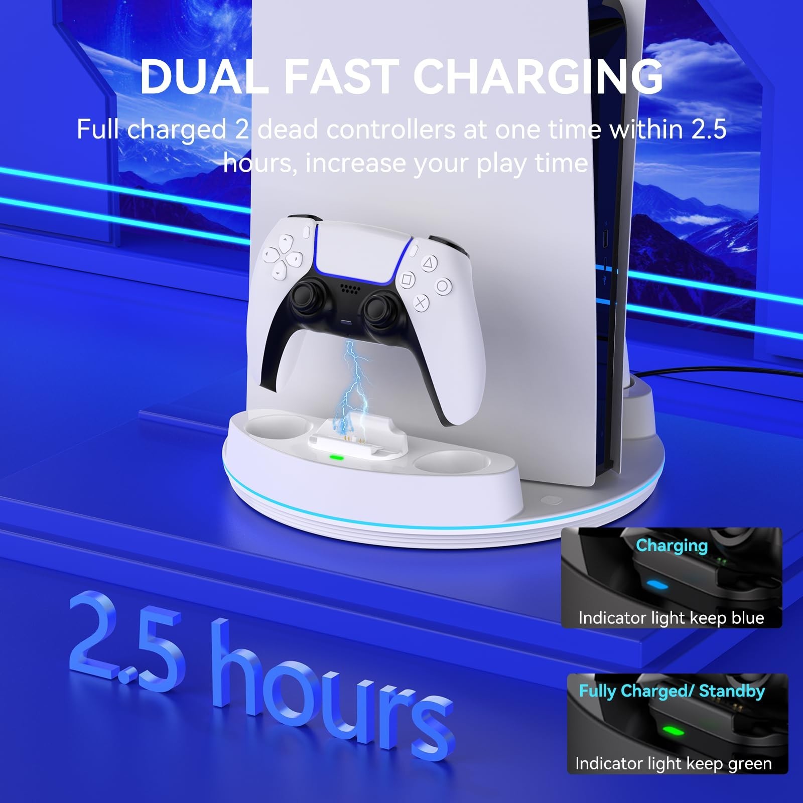 NEWDERY for PS5/Slim/Pro Stand Console Charging Station PlayStation 5 Console