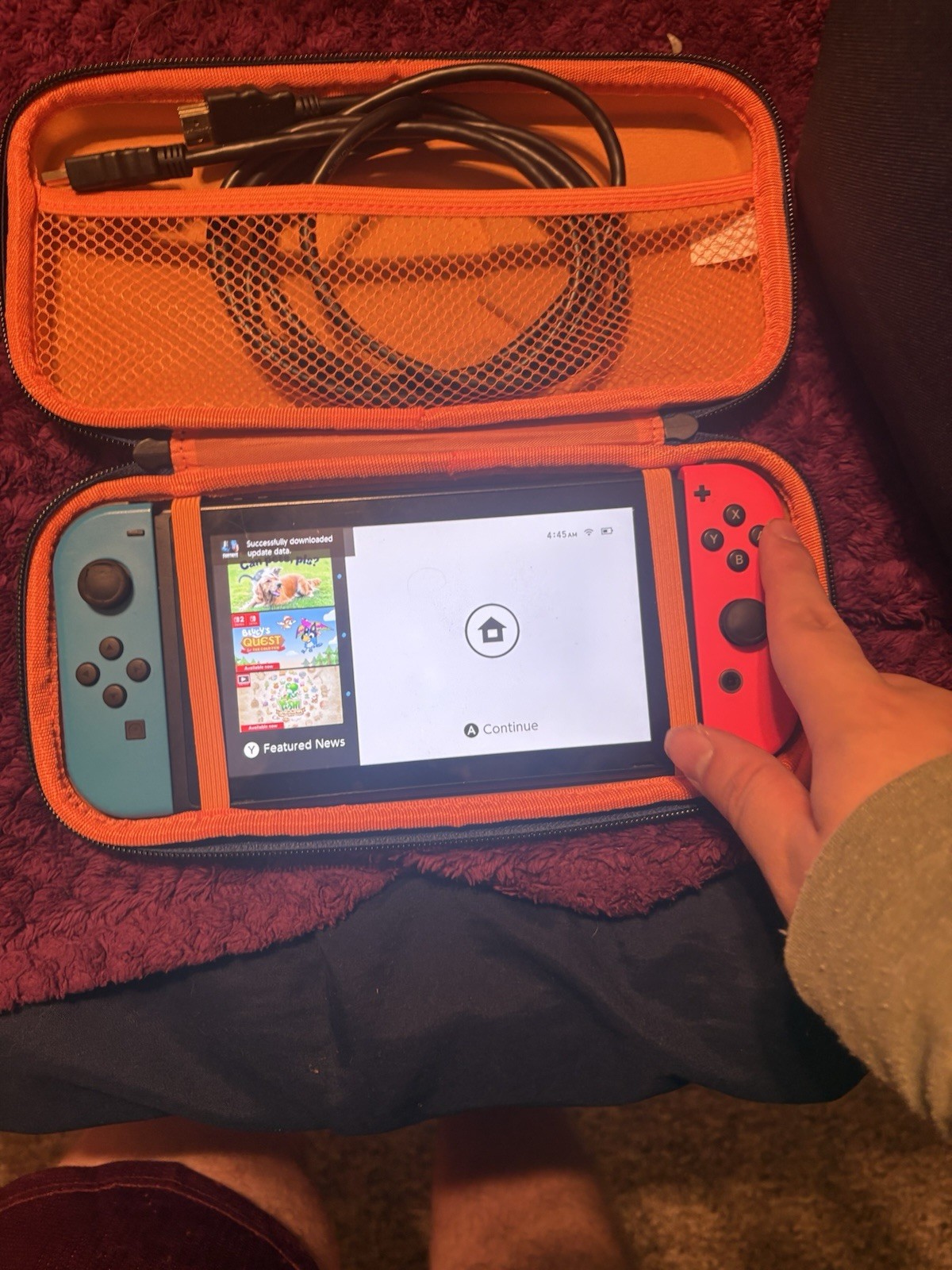 Nintendo Switch Console Blue Red Joy-Con Handheld HDMI with Orange Carrying Case