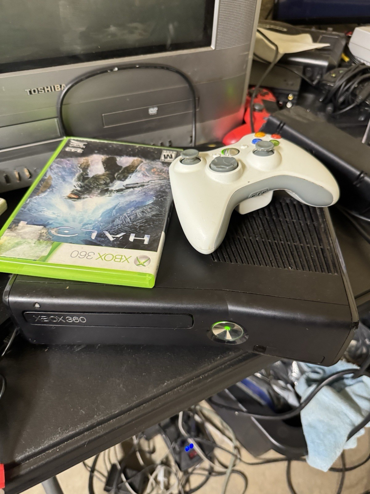 Xbox 360 S Slim Console OEM White Controller Halo 4 Tested Working