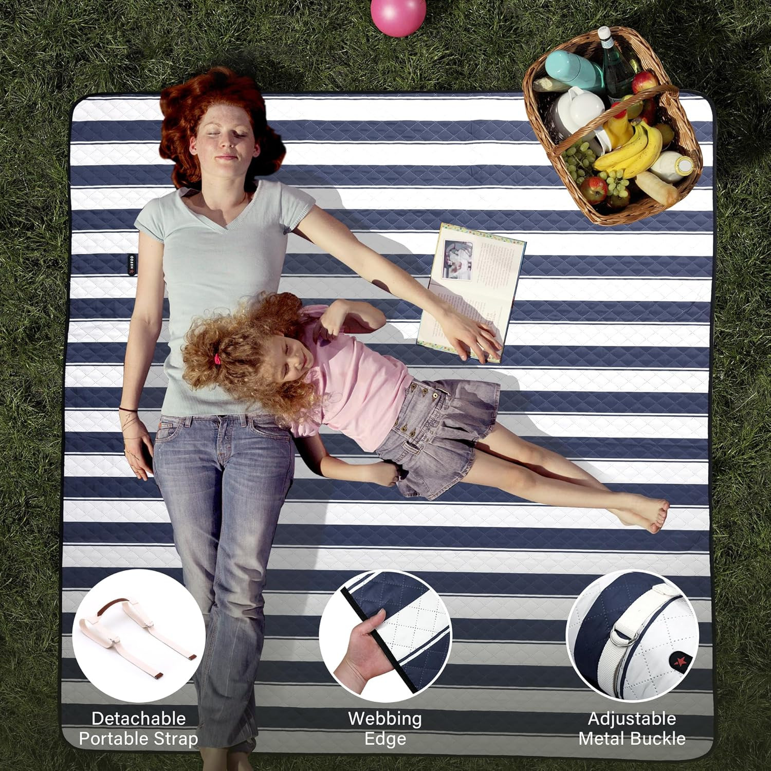 Outdoor Picnic Blanket Extra Large, 80”X80” Waterproof Picnic Mat Foldable Campi