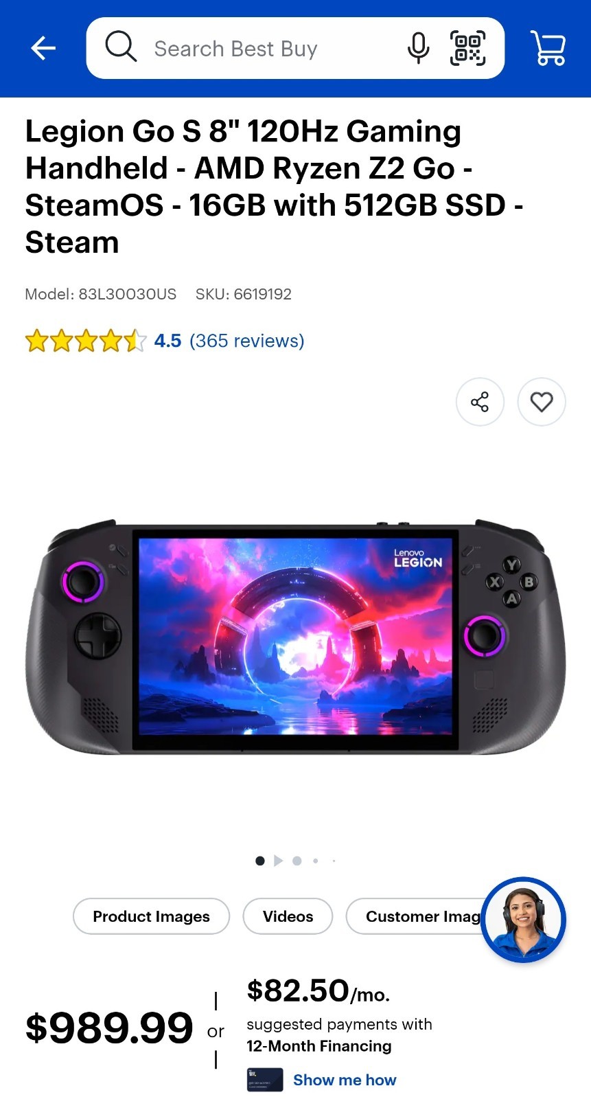 Legion Go S 120Hz Handheld – Ryzen Z2 Go – SteamOS – 16GB Memory & 2 YR ADH Plan