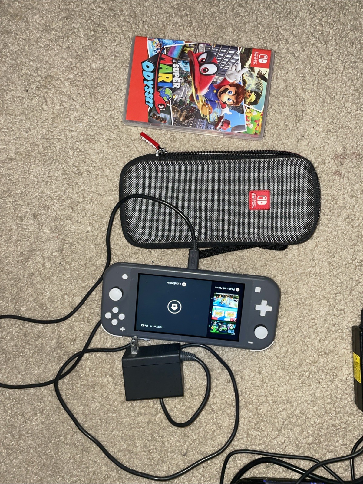 Nintendo Switch Lite.includes charger case and super Mario odyssey, couldadd2k18