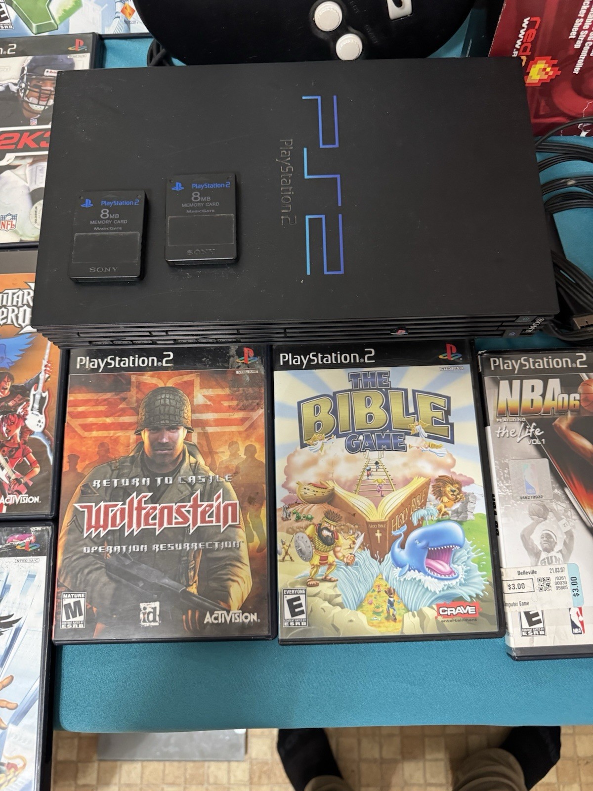 Sony PS2 Bundle Guitar Hero Set 2 Guitars Box 12 Games Controllers Tested