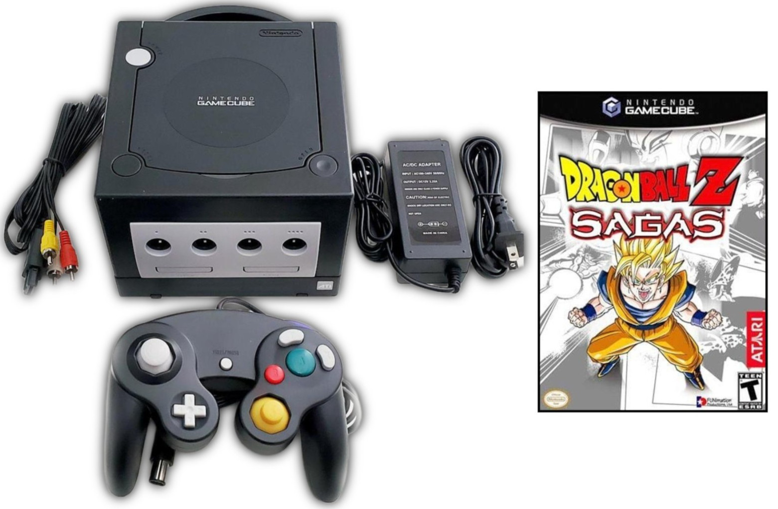 Nintendo GameCube Black System Console DOL-001 + Dragon Ball Sagas Game Bundle