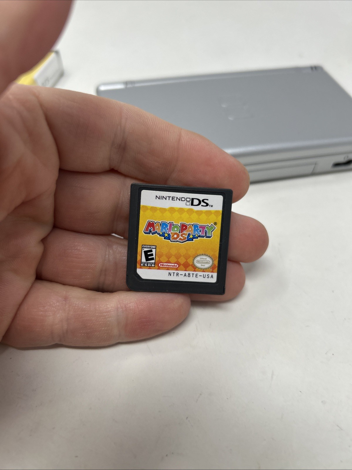 Nintendo DS Lite Silver Handheld System w/ Mario Party, Mario Kart & Brain Age