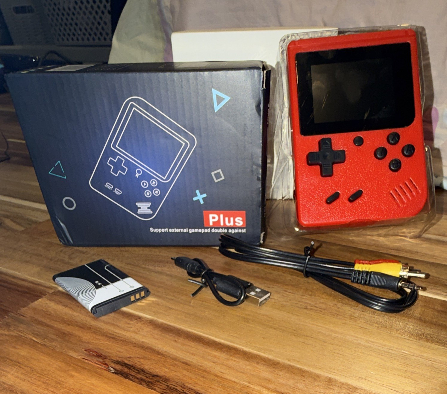 Plus Handheld System 3.0″ LCD Red/Black Backlit Rechargeable AV USB Cables