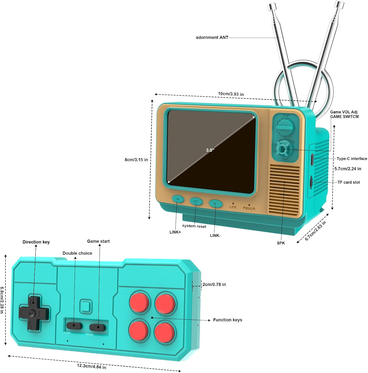 Retro Handheld Game Console – GV300S 42 JALECO+168 Classic Games Mini TV Style w