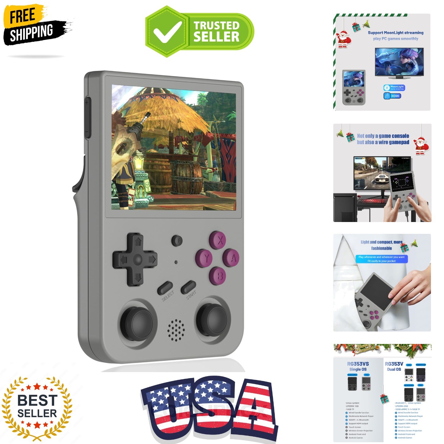 Retro Handheld Game Linux System RG3566 3.5 inch IPS Screen,RG353VS with 64G …