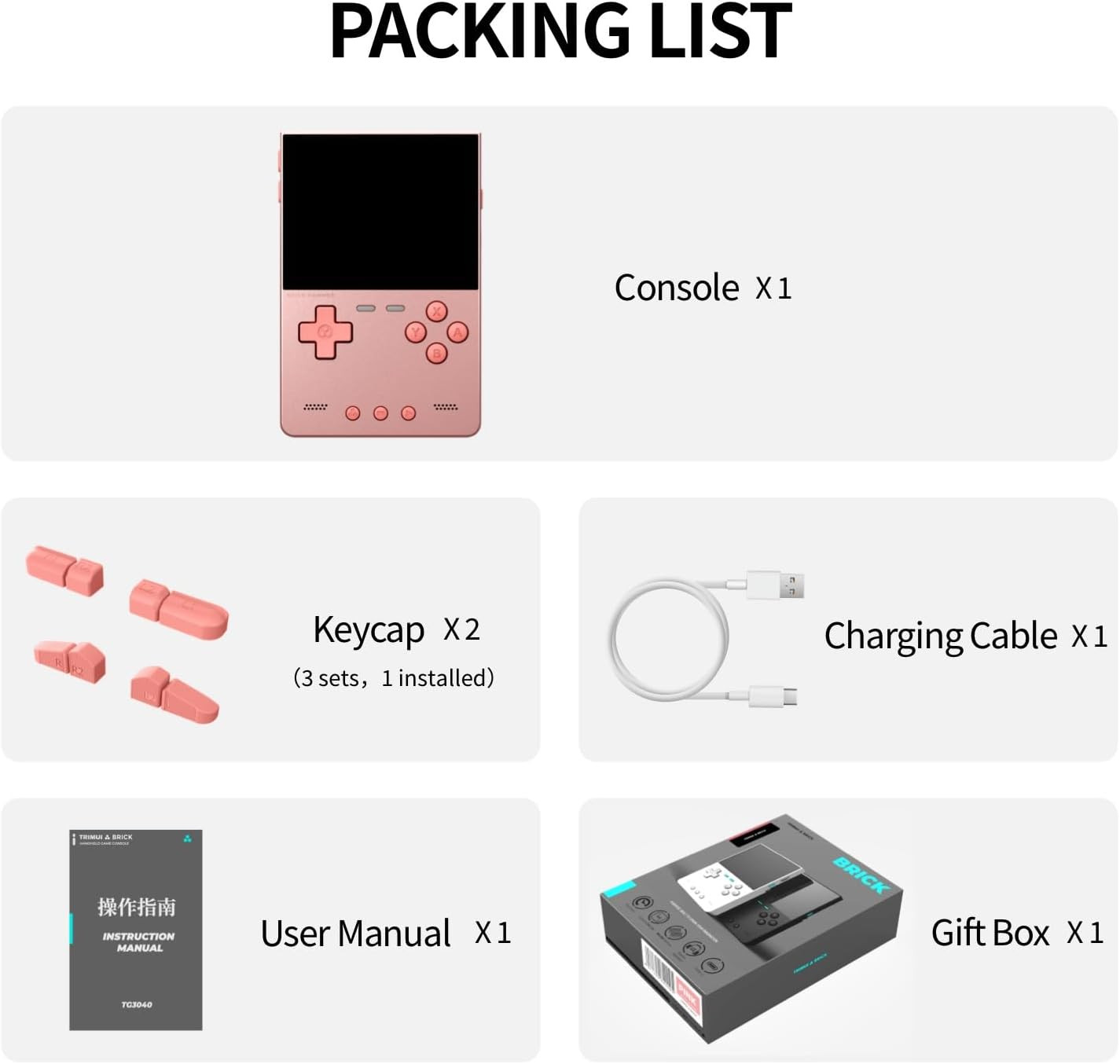 Trimui Brick Hammer Game Consoles,3.2 Inch IPS Screen Classic System and 3000Mah