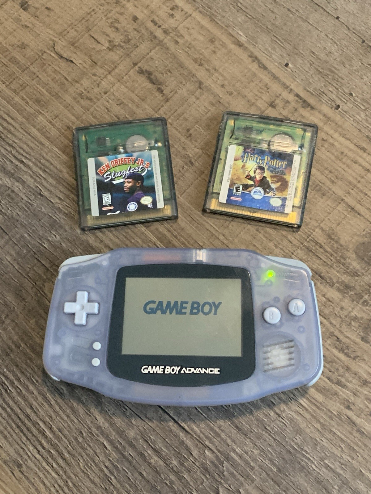 NICE Nintendo Game Boy Advance Clear Glacier AGB-001 Console + Games & Batteries