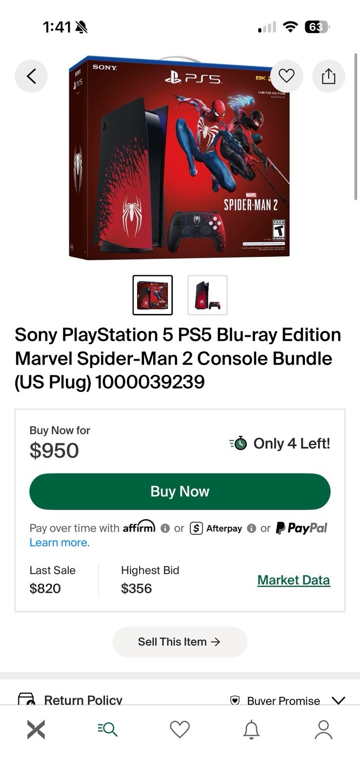 Sony PS5 Marvel Spider-Man 2 Limited Edition 1TB 4K HDR Blu-ray + Controller
