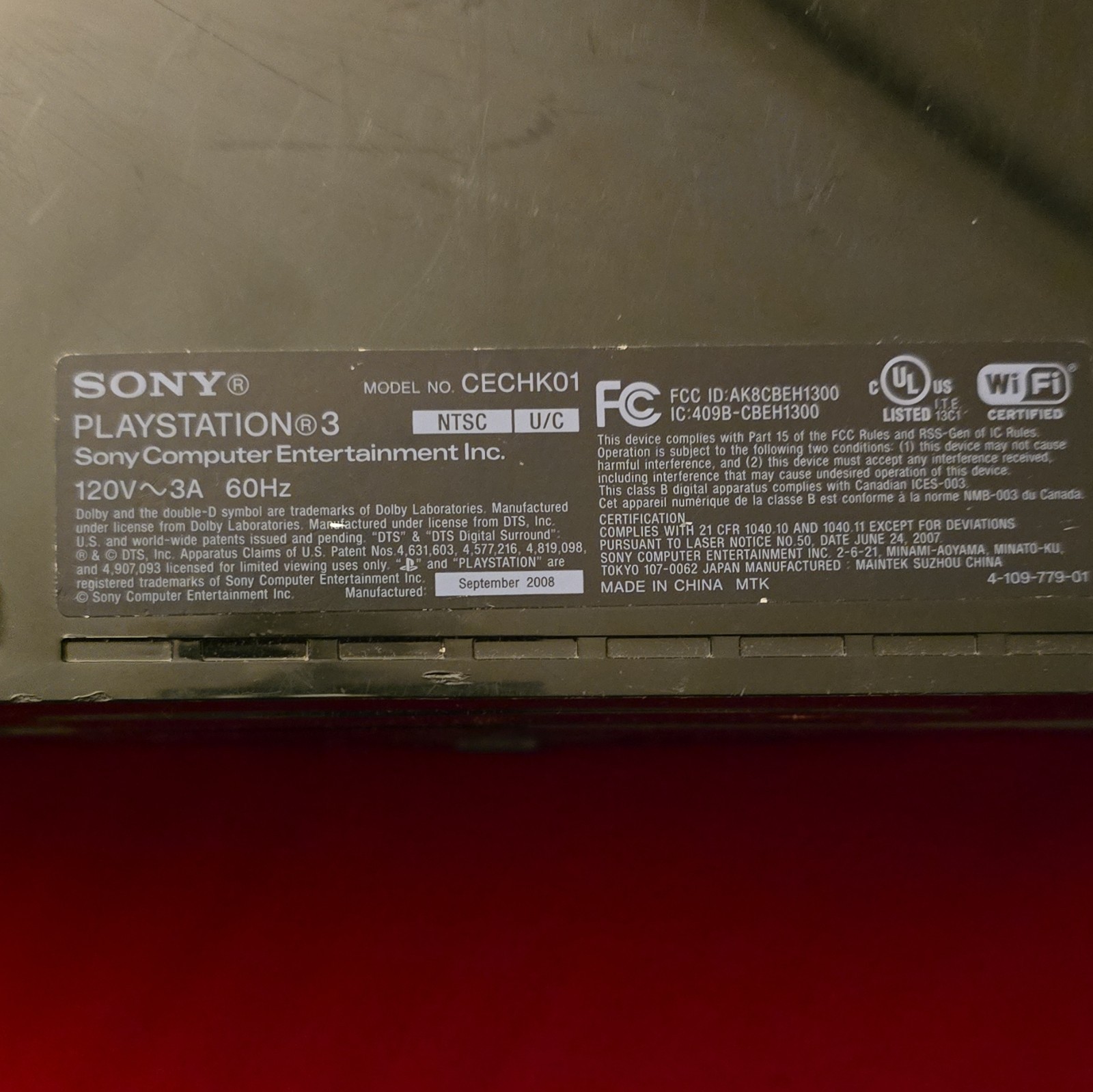 Sony PlayStation 3 PS3 CECHK01 80GB Black Wi-Fi 1080p (TESTED WORKING)