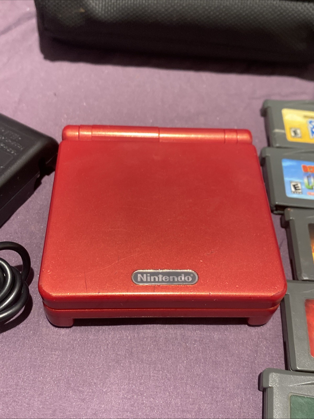 GBA SP Console Flame Red AGS-001 Nintendo Game Boy Advance Tested W/ Games Case