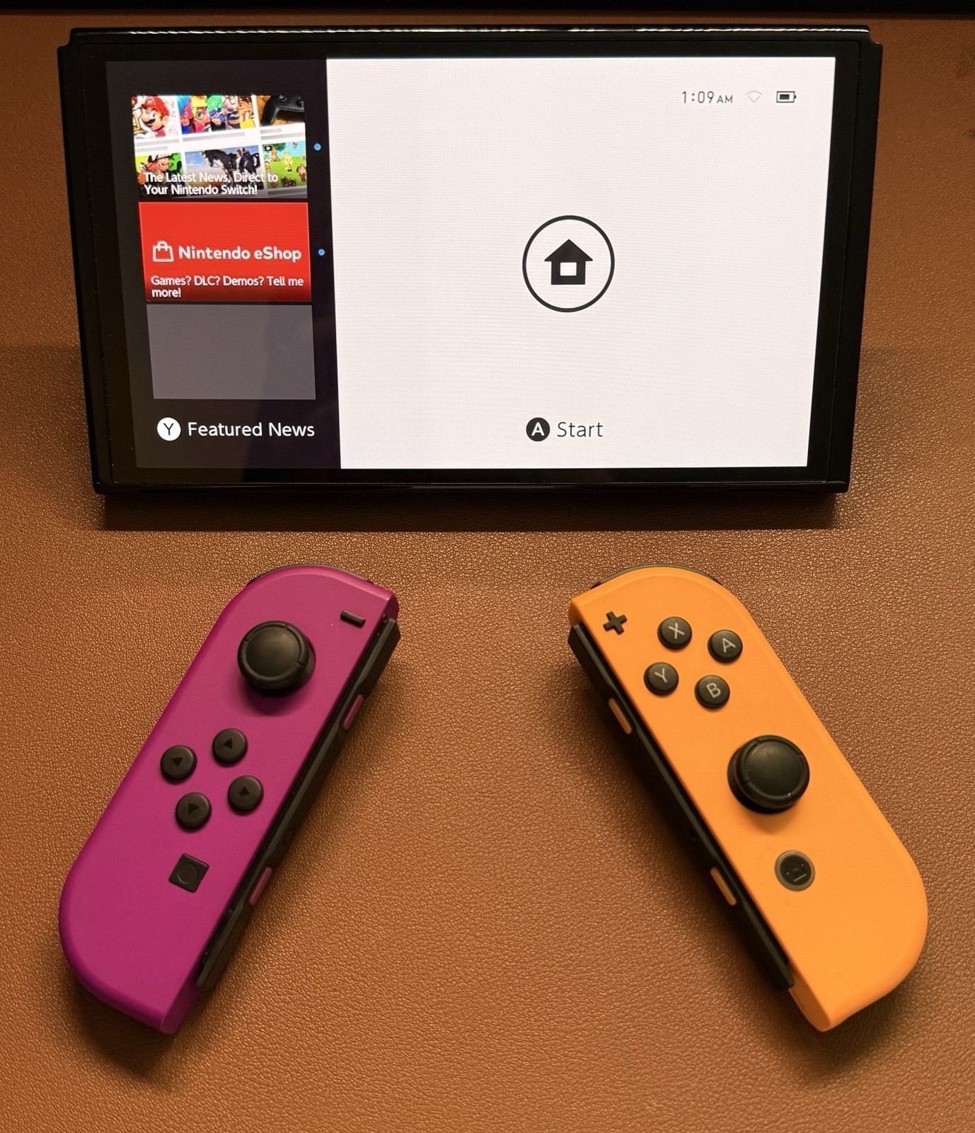 Nintendo Switch OLED Bundle Neon Purple Orange Joy-Con 512GB SD + Grip and Case