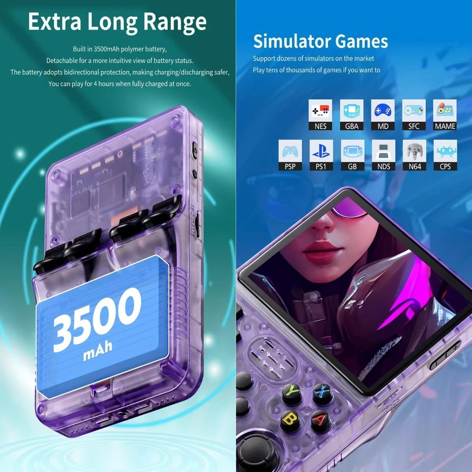 R36S Retro Handheld Video Game Console 64GB 20000 Games 3.5 Inch IPS Screen