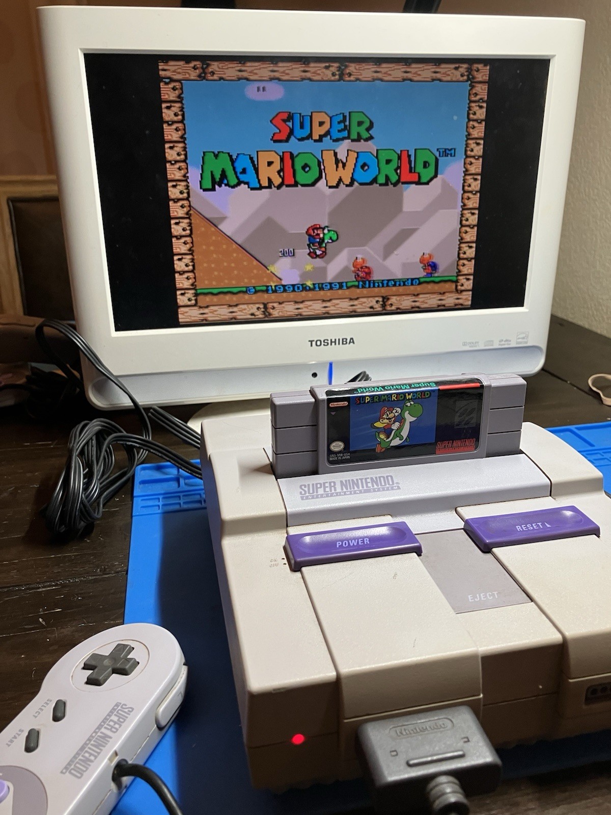 Super Nintendo SNES System Console Bundle 10 Games Super Mario World F-Zero Sim