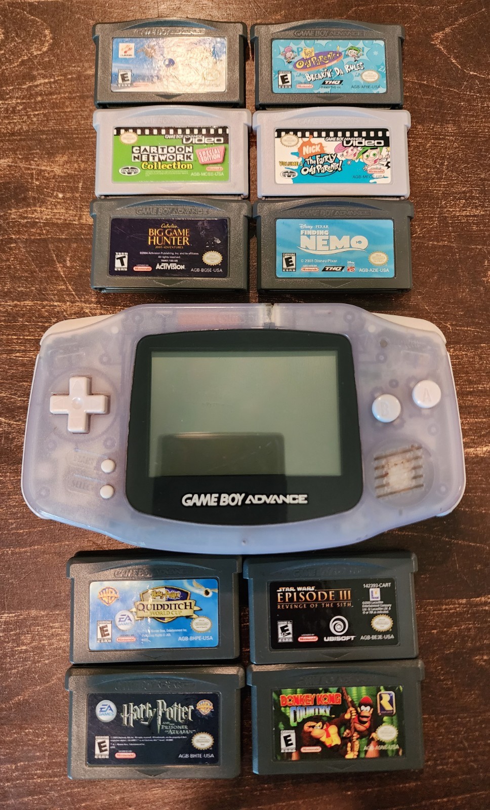 Nintendo Game Boy Advance AGB-001 Clear Glacier + 10 Games Bundle Donkey Kong…