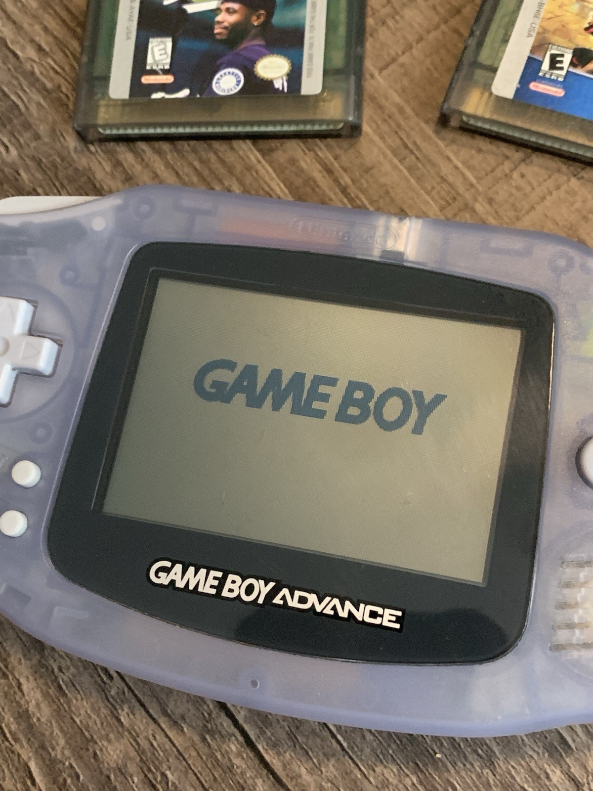 NICE Nintendo Game Boy Advance Clear Glacier AGB-001 Console + Games & Batteries