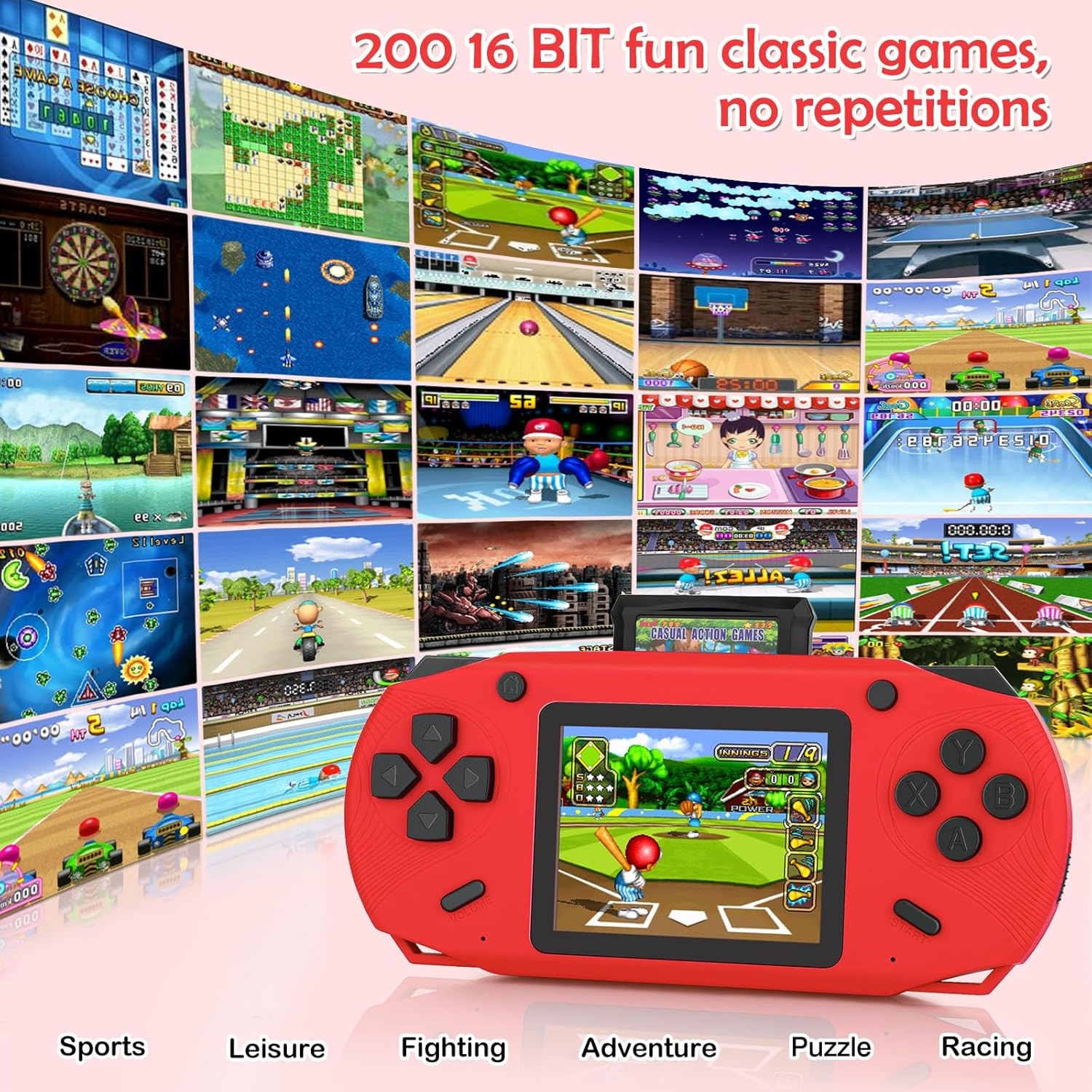 16 Bit Handheld Game for Kids, 3.0” Large Screen Retro Gaming Player, Preloaded