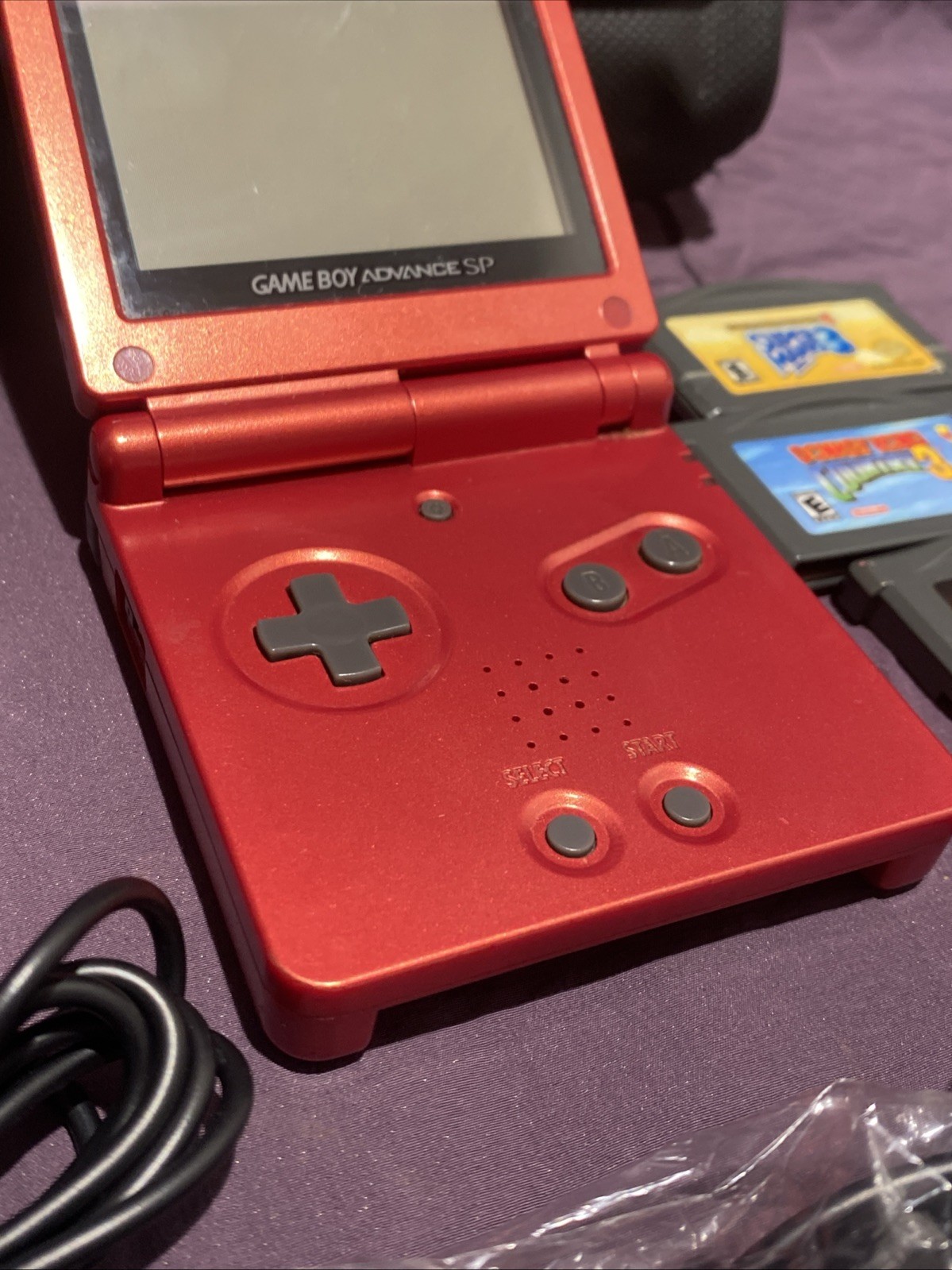 GBA SP Console Flame Red AGS-001 Nintendo Game Boy Advance Tested W/ Games Case