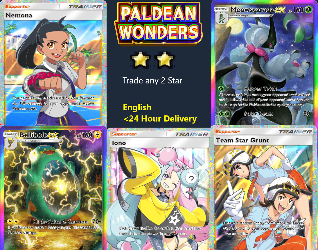[Quick Trade] English Pokemon TCG Pocket – Trade Any 2 Star Rarity Card Full art