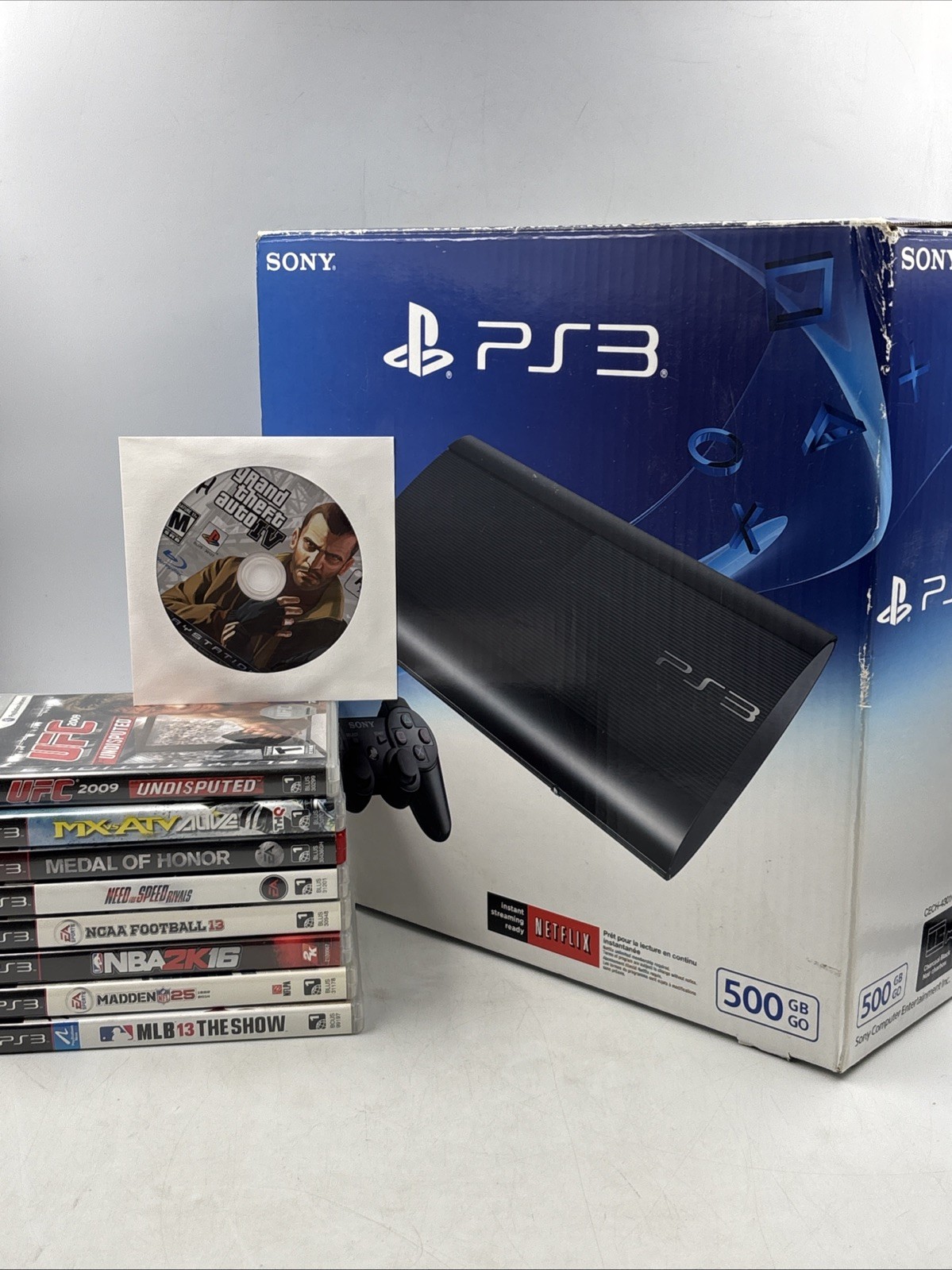 PlayStation PS3 CECH-4301C 500GB Bundle 9 Games, Controller, Cables, Box Tested