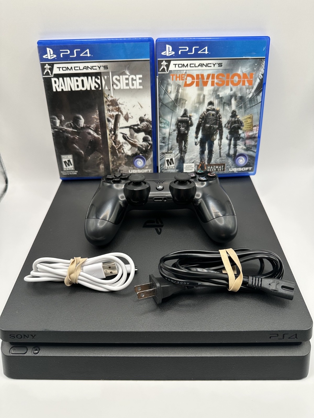 Sony PlayStation 4 Slim 500GB-CUH-2215B-Cleaned-Tested-2 Games-Controller