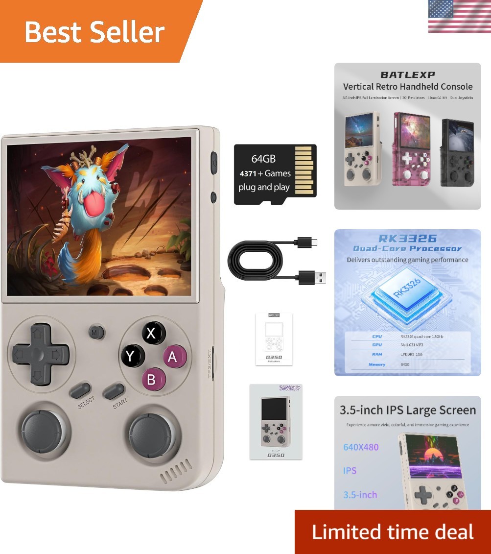 G350 Handheld Game Console – 64GB Storage, 3200mAh Battery, 4371 Games Preloaded