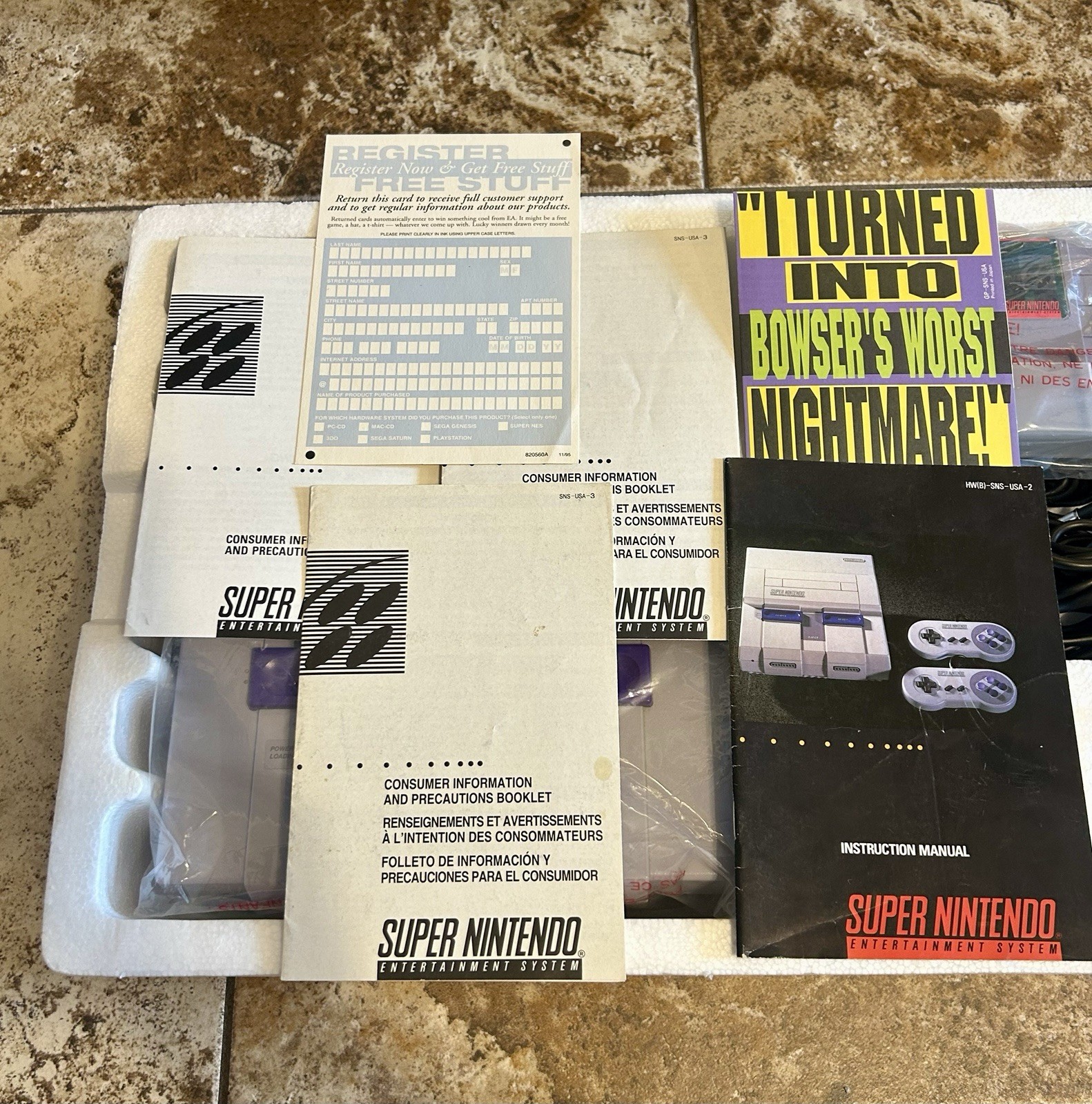 Super Nintendo SNES CIB Donkey Kong Console Bundle Matching Serial NR Mint RARE
