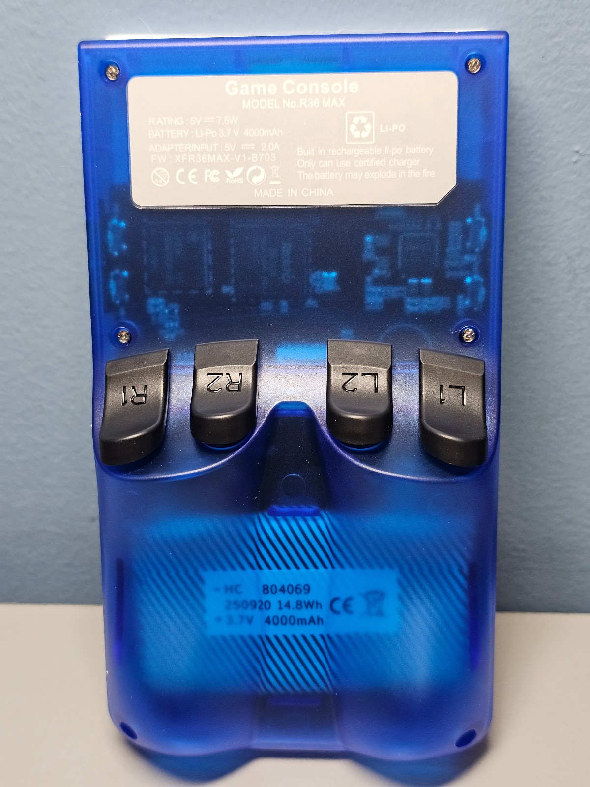 Open Source Hand Held Game Console R36Max – Transparent Blue – 4″ Screen – New!