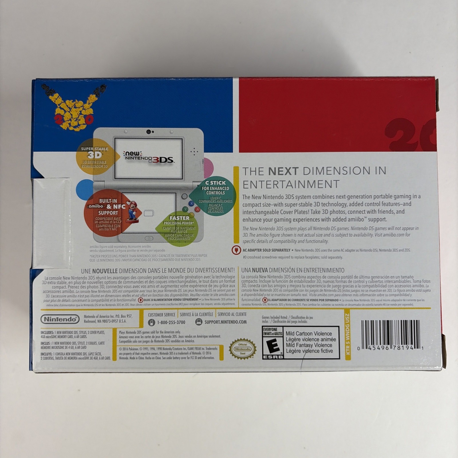 CLEAN DUAL IPS New Nintendo 3DS Pokemon 20th Anniversary Edition CIB Box plates