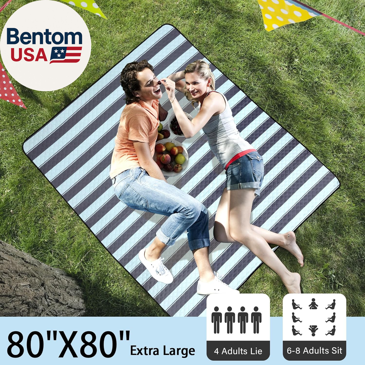 Extra Large Picnic Outdoor Blanket, 80”X80” Waterproof Picnic Mat Foldable Campi
