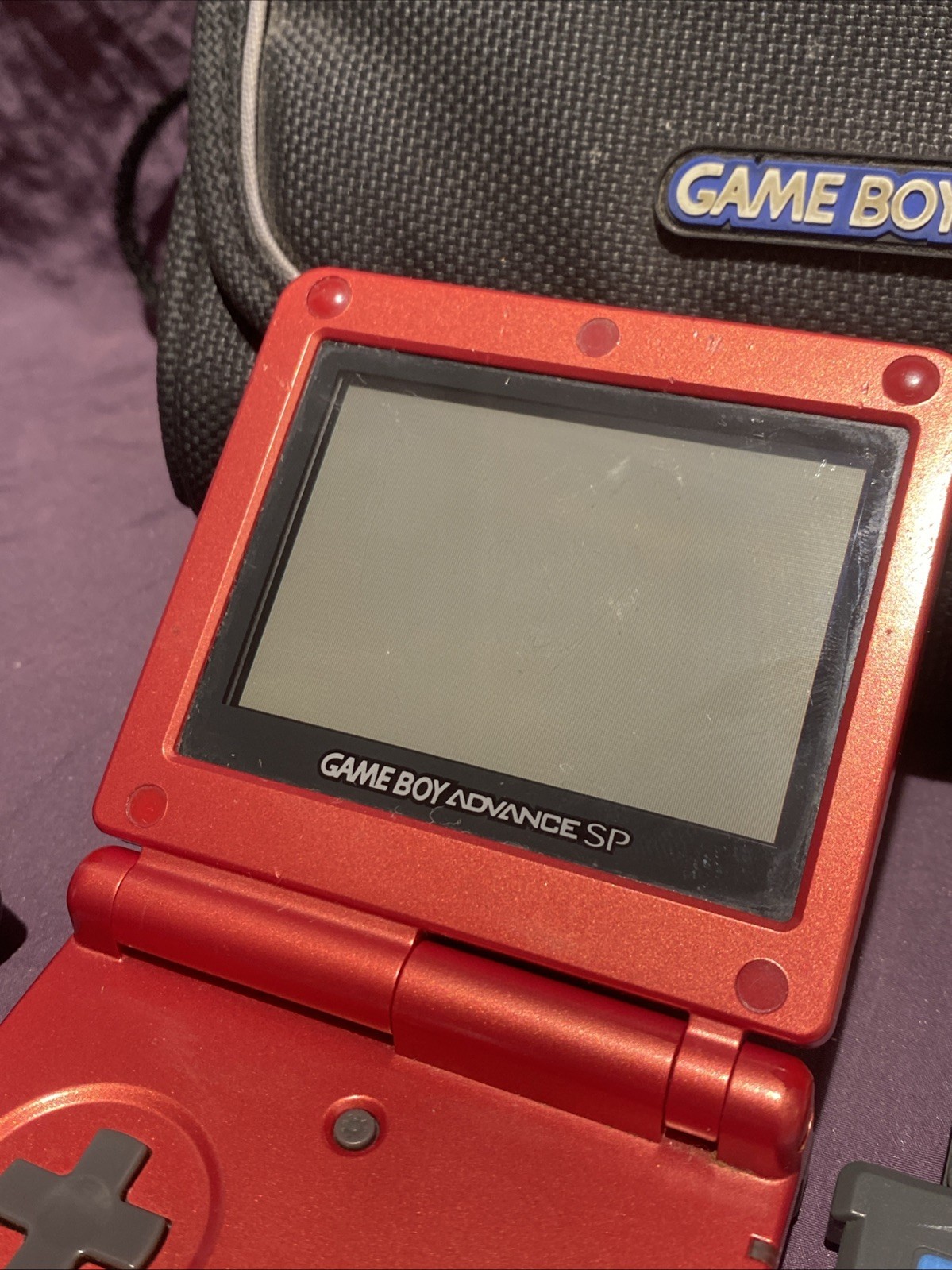 GBA SP Console Flame Red AGS-001 Nintendo Game Boy Advance Tested W/ Games Case