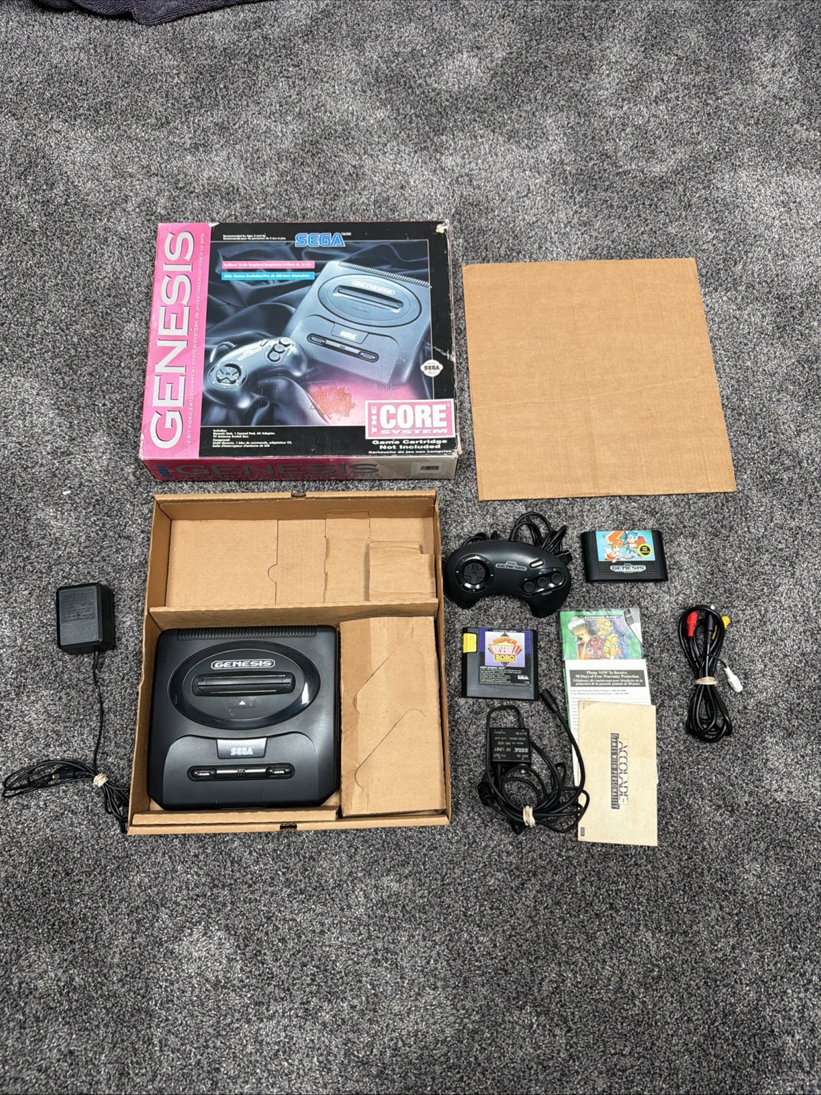 SEGA Genesis Model 2 Core System CIB w/ Sonic 2 Cardboard Inserts OEM WORKING