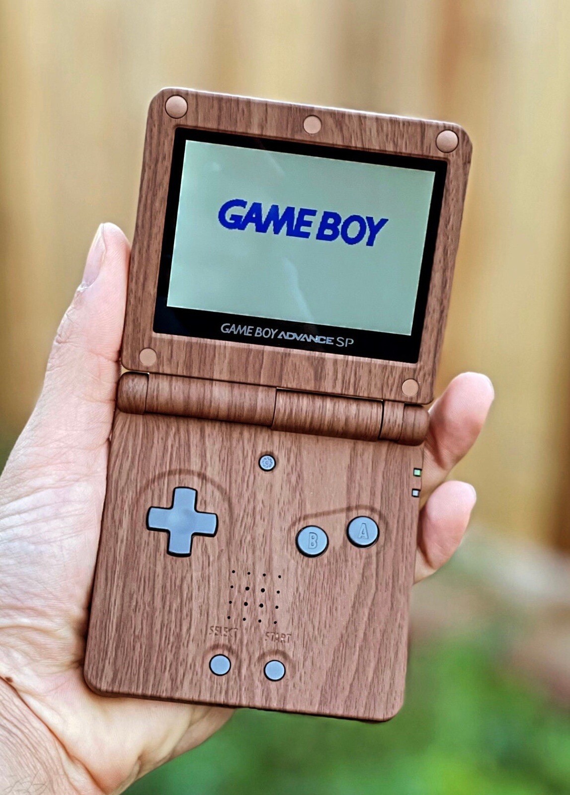Wood Grain Pattern Gameboy Advance SP Retro Console with IPS Screen & USB C Mod