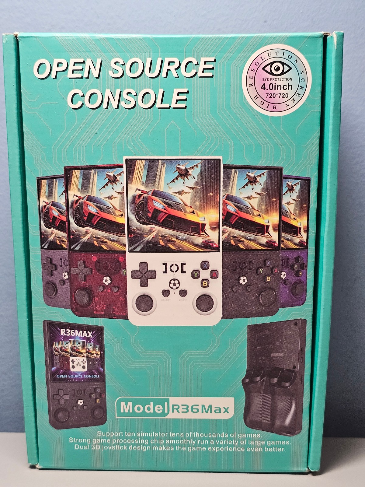Open Source Hand Held Game Console R36Max – Transparent Blue – 4″ Screen – New!