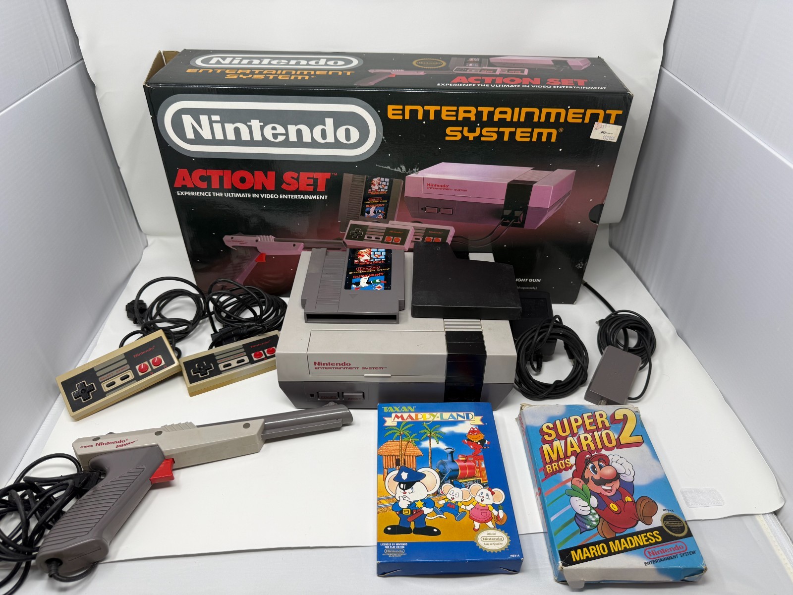 NES Action Set In Box + Super Mario Bros 2 and Mappy Land CIB Lot