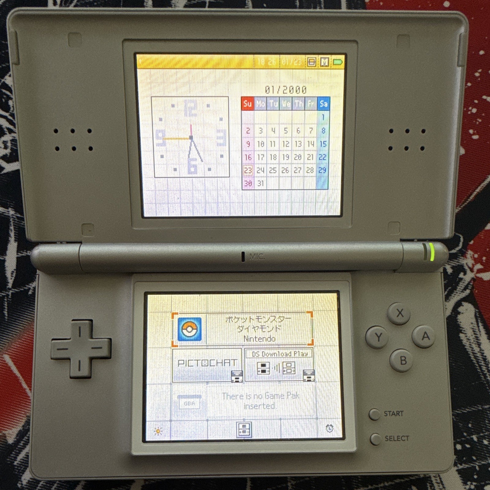 Nintendo DS Handheld System Silver With Pokemon Diamond Japanese+Charger&Stylus