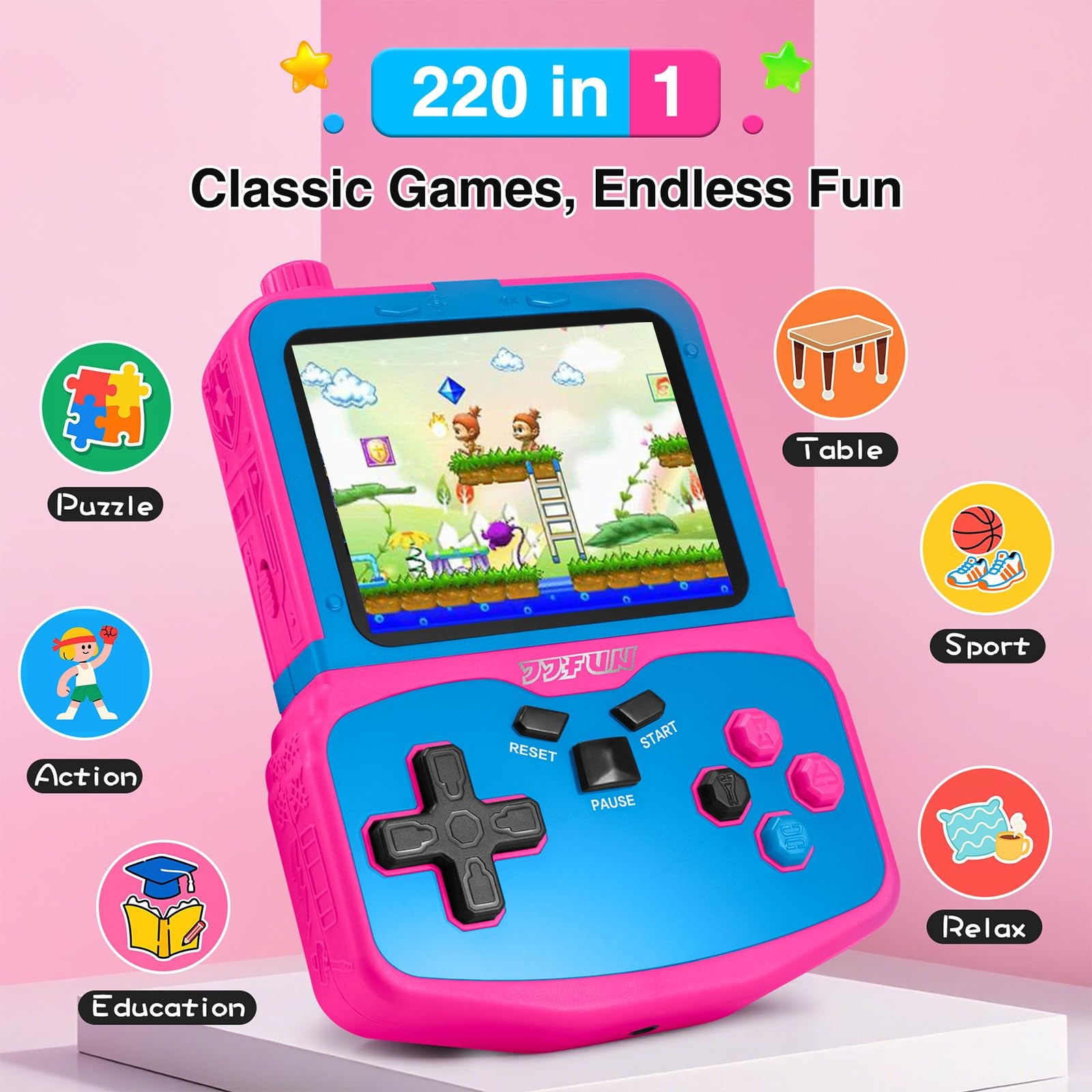 Handheld Game Console for Girls, 220 Retro Games Built-in, 3.5” HD IPS Scree…