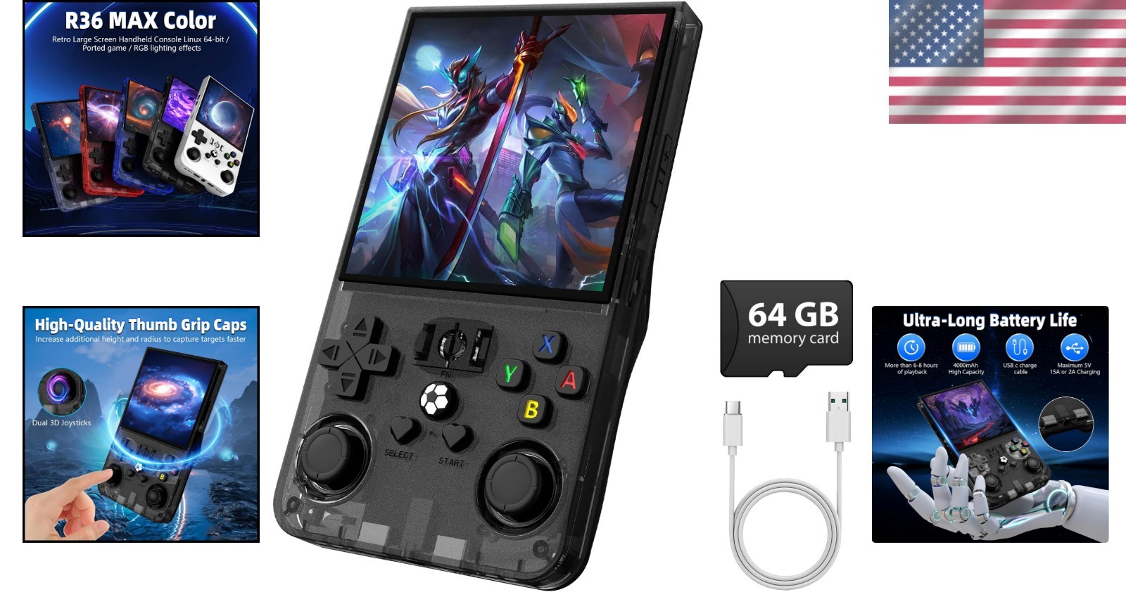 Portable Retro Gaming Console with 4-Inch HD Screen & Expandable 64GB Memory