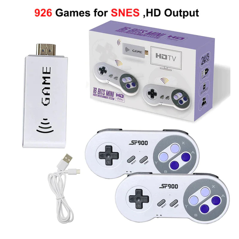 SF900 Retro Game Console HD Video Game Stick with 1500 Games for SNES Wireless C