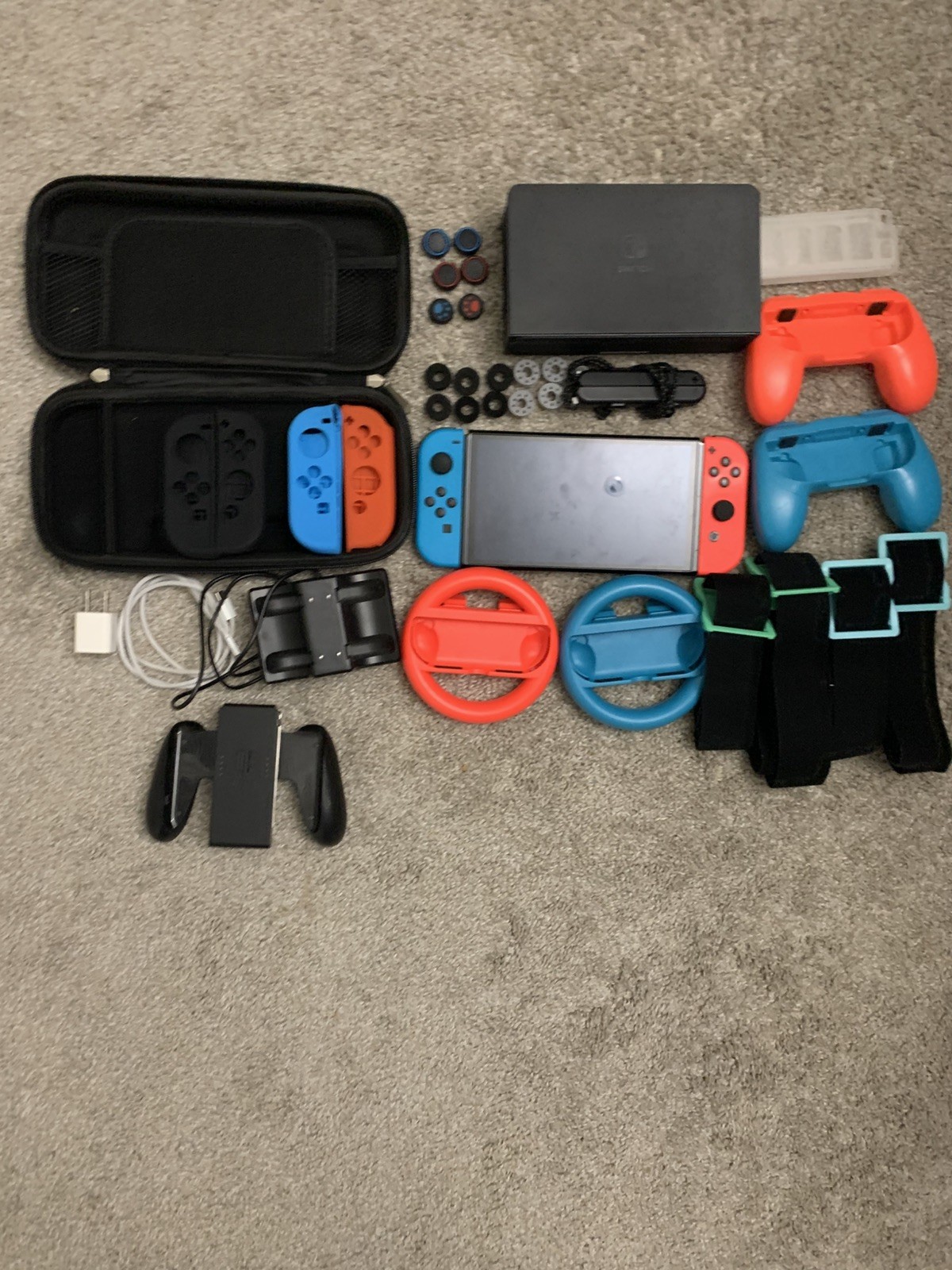 Nintendo Switch OLED 64GB Bundle Dock Case Joy Cons Accessories Tested Working