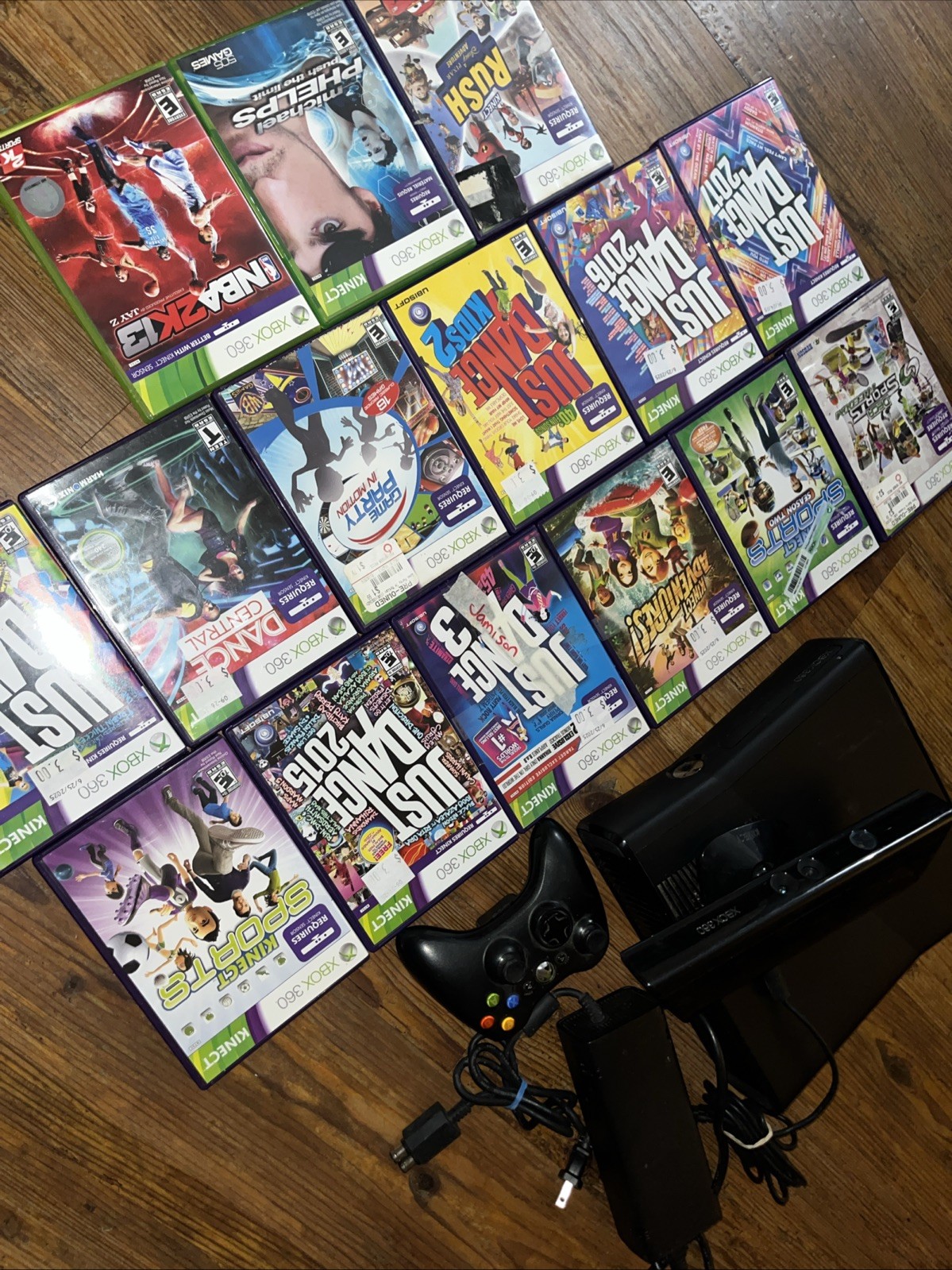 Microsoft Xbox 360 S Slim Kinect Bundle Controller Cords Kinect Games Lot